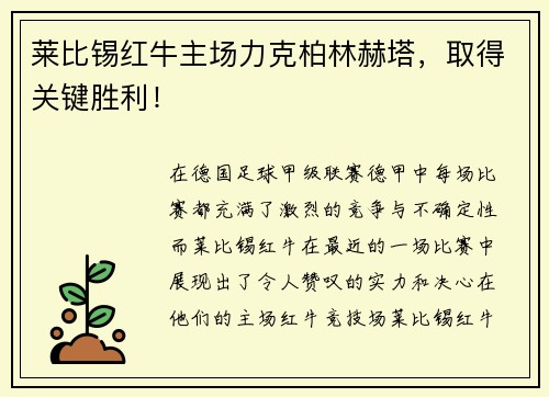 莱比锡红牛主场力克柏林赫塔，取得关键胜利！